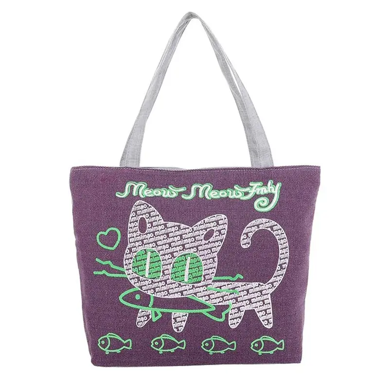 Forward Girl Women Cute Cartoon Cat Bags Shoulder Bag Canvas Casual Hbag 4