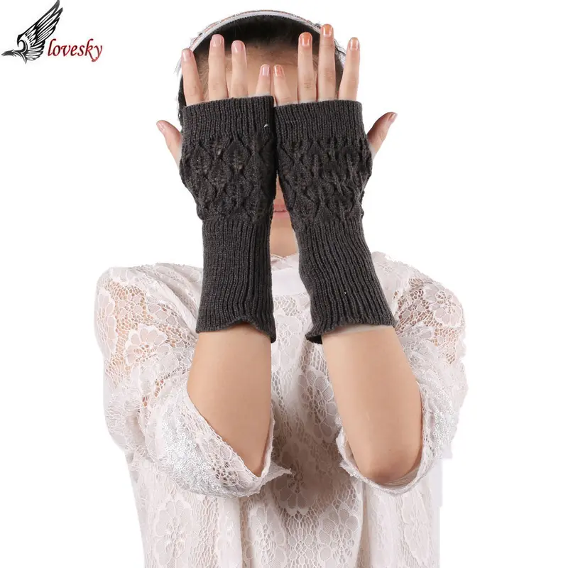 Forward Half Finger Hollow Out Leaves Warm Free Size Wrist Gloves Mittens 1