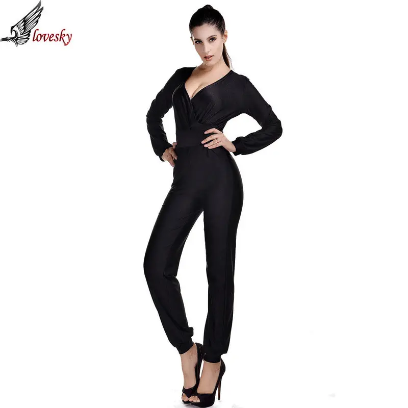 Forward Jumpsuit Women's Overall Sexy V Neck Long Sleeve Waist Jumpsuit Pants Coveralls Plus Size 1