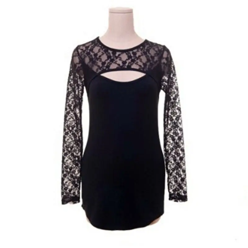 Forward Sexy Women Lace O-Neck Long Sleeve Lady Solid Casual Blouse Tops Blusas 2