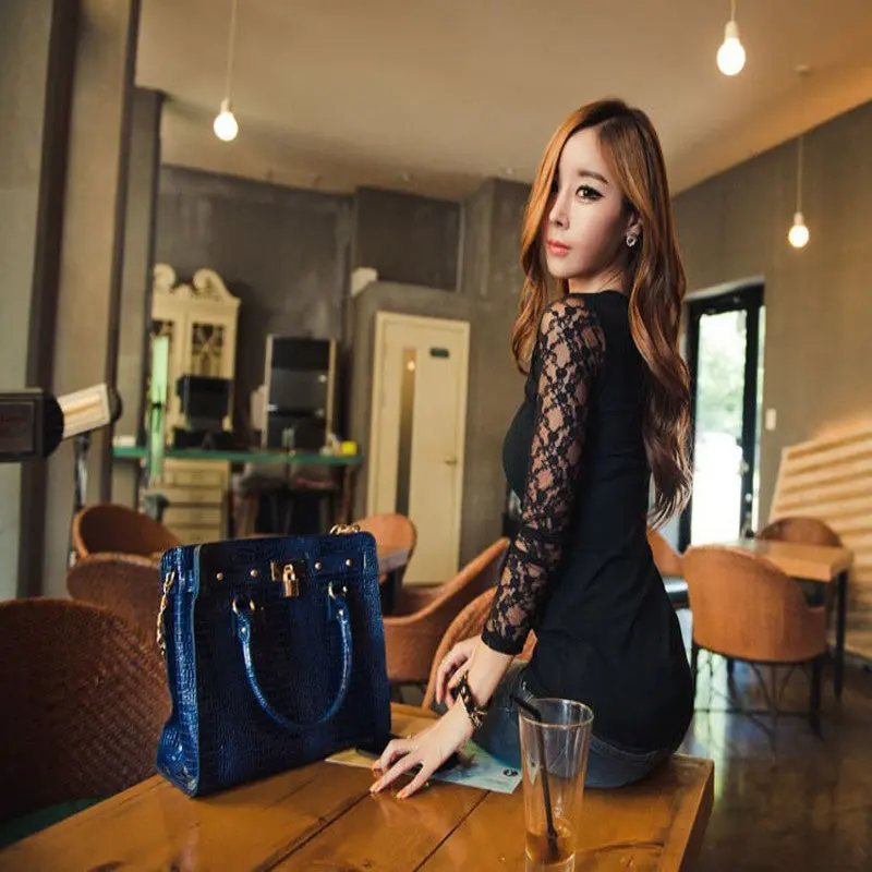 Forward Sexy Women Lace O-Neck Long Sleeve Lady Solid Casual Blouse Tops Blusas 3