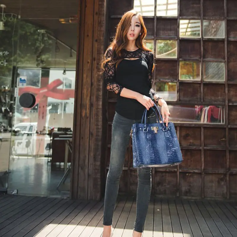 Forward Sexy Women Lace O-Neck Long Sleeve Lady Solid Casual Blouse Tops Blusas 4