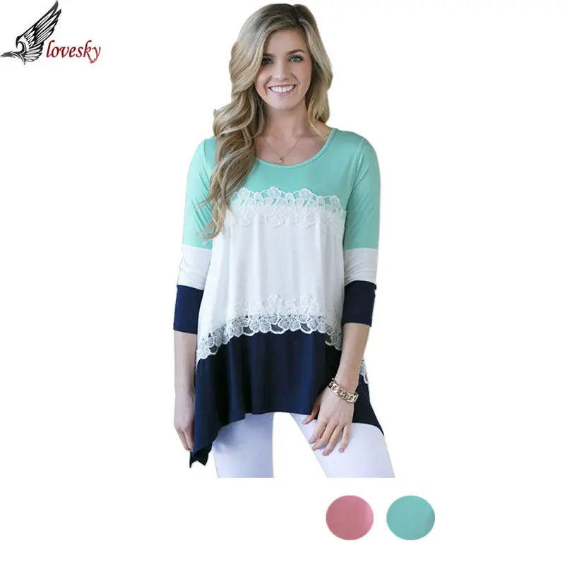 Forward Sexy Women Splice Tops Shirt Seven Quarter Sleeve Quarter Sleeve Blouses 1
