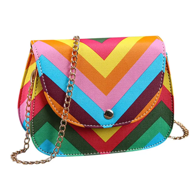 Forward Shoulder Messenger Bags Chain Rainbow Stripes 1