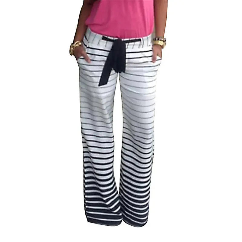 Forward Stripe Loose High Waist Wide Leg Long Pants For Women's Clothing 2