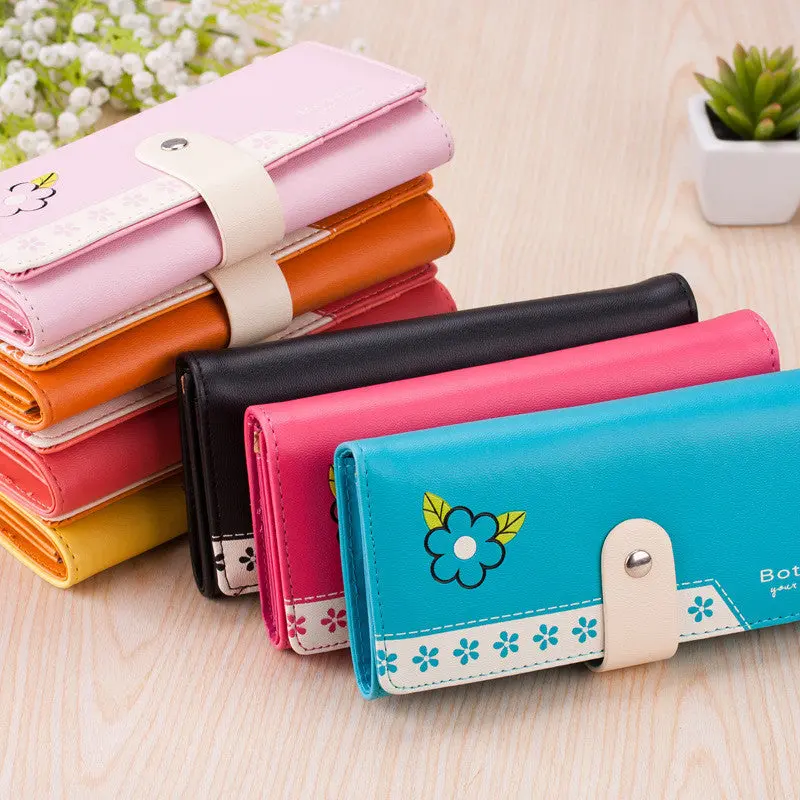 Forward Style Pu Leather Purse Flower Print Clutch Button Wallet Bag Card Holder 1