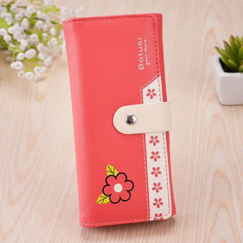 Forward Style Pu Leather Purse Flower Print Clutch Button Wallet Bag Card Holder 3