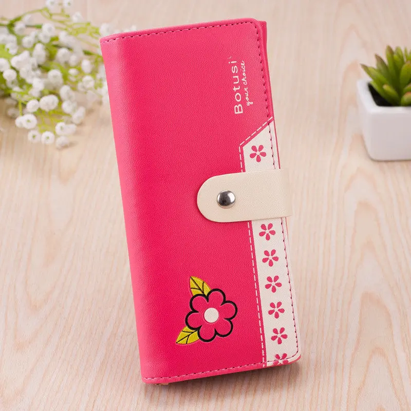 Forward Style Pu Leather Purse Flower Print Clutch Button Wallet Bag Card Holder 4