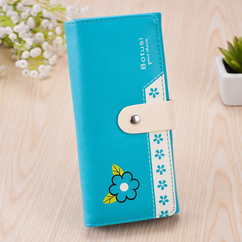 Forward Style Pu Leather Purse Flower Print Clutch Button Wallet Bag Card Holder 5