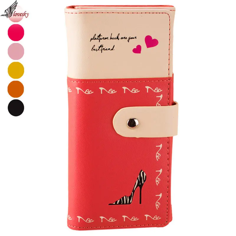 Forward Style Pu Leather Purse High-Heeled Shoes Print Clutch Button Wallet Bag Wallets Card Holder 1
