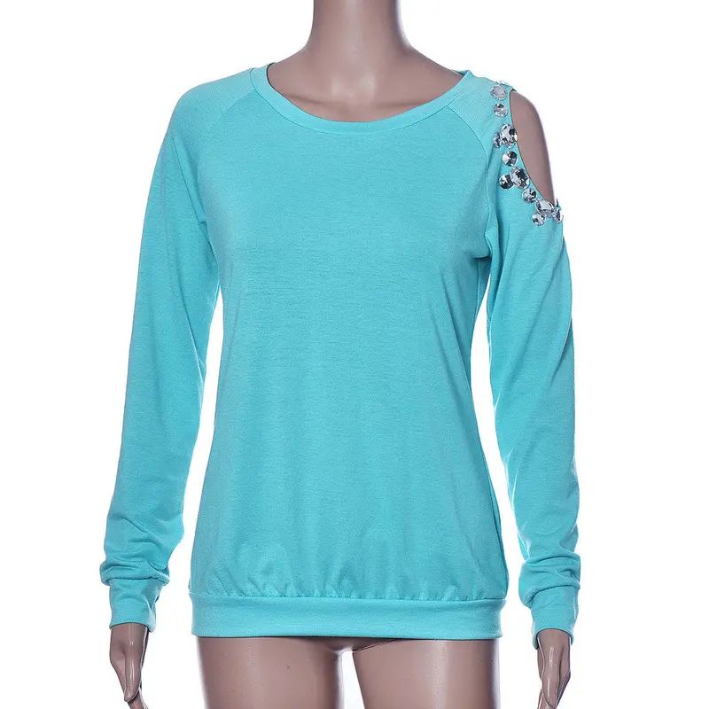 Forward Style Women Blue Colors Casual Long Sleeve Pullover Hollow Out Shirt Tops Blouse 3