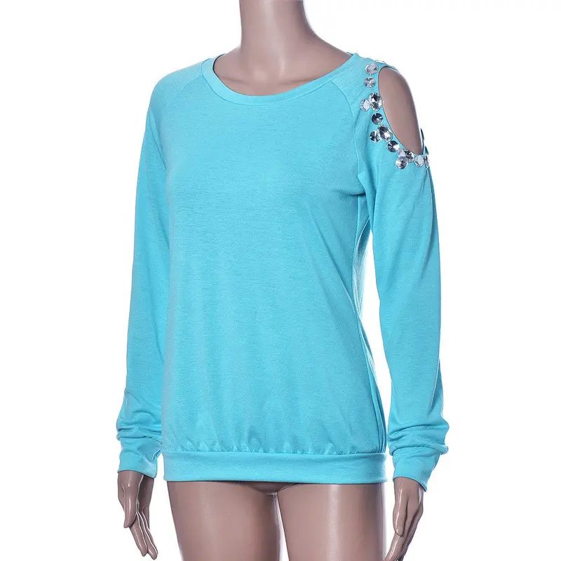 Forward Style Women Blue Colors Casual Long Sleeve Pullover Hollow Out Shirt Tops Blouse 4