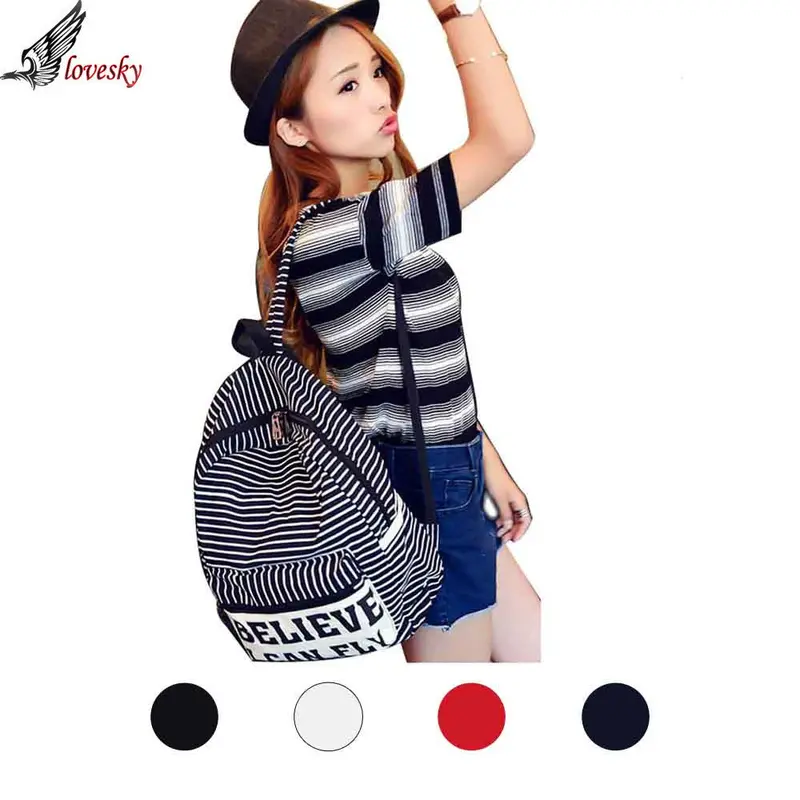 Forward Women Canvas Stripe Travel Rucksack Satchel Bookbag Backpack School Bag 1
