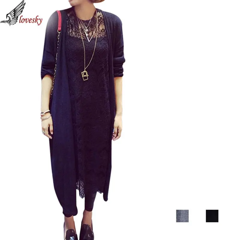 Forward Women Casual Crochet Knitted Blouse Long-Sleeve Tops Long Sweaters Cardigans 1