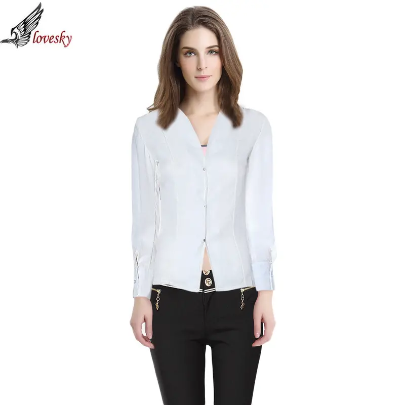 Forward Women Casual Long Sleeve V-Neck Shirt Chiffon Blouse Withe Black Blusas Plus Size 1