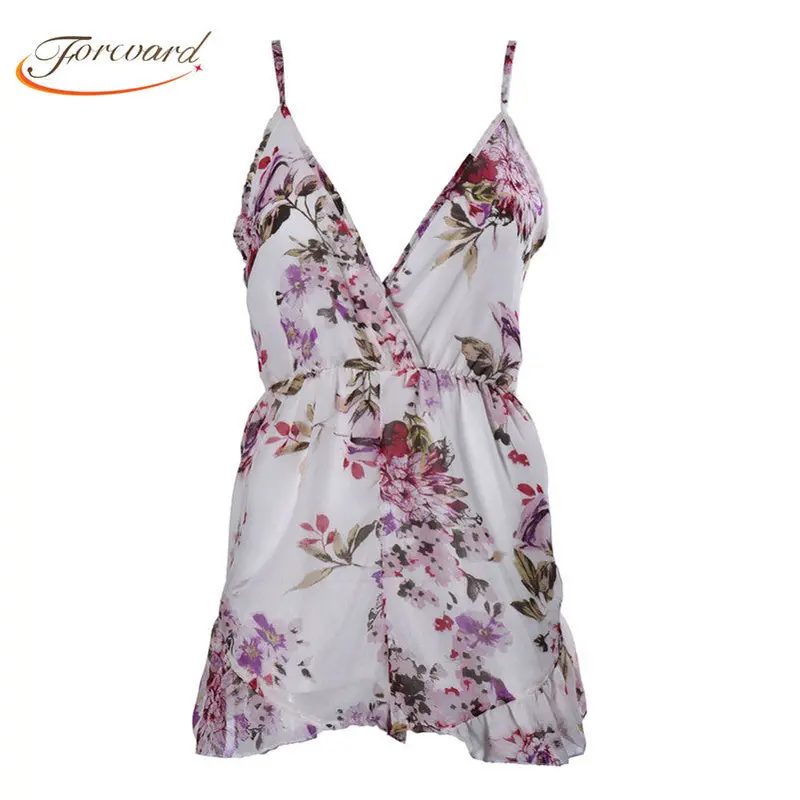 Forward Women Floral Chiffon Loose V-Neck Jumpsuits 1