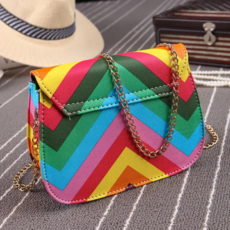 Forward Women Girl Bag Shoulder Messenger Bag Chain Rainbow Stripes 1