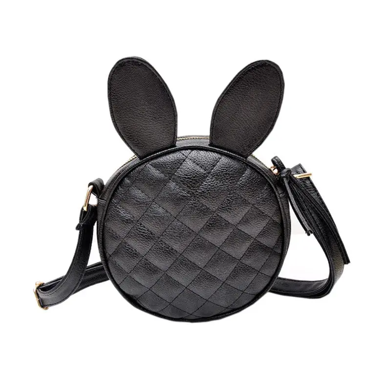 Forward Women Girl Cute Rabbit Ear Round Leather Hbag Shoulder Messenger Mini Bag Black 1