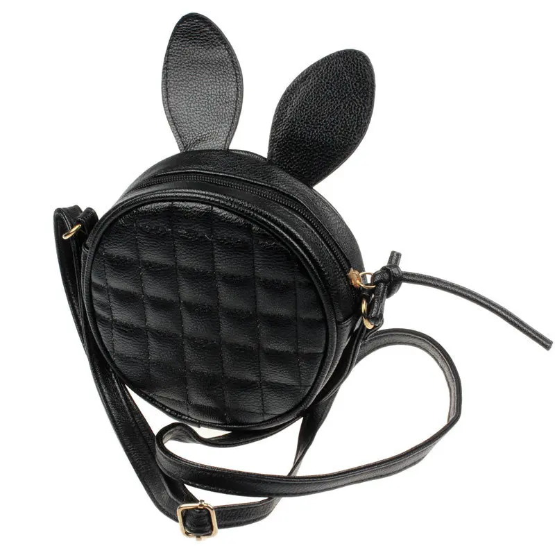 Forward Women Girl Cute Rabbit Ear Round Leather Hbag Shoulder Messenger Mini Bag Black 2
