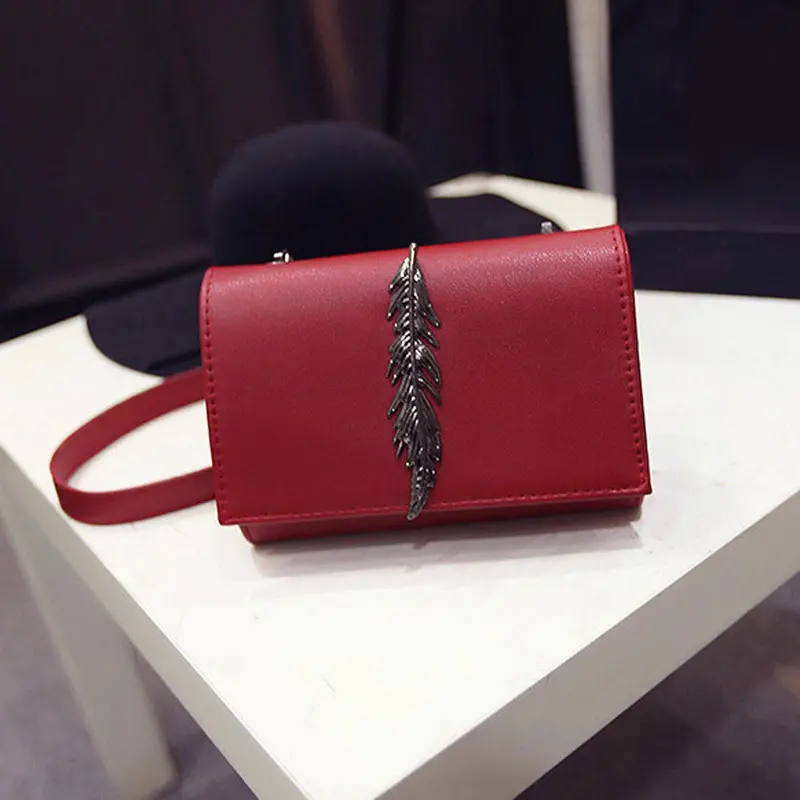 Forward Women Girl Leather Mini Small Feather Metal Chain Shoulder Bag Messenger 1