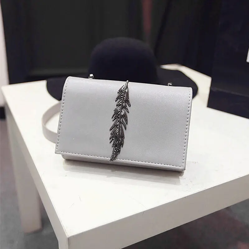 Forward Women Girl Leather Mini Small Feather Metal Chain Shoulder Bag Messenger 2
