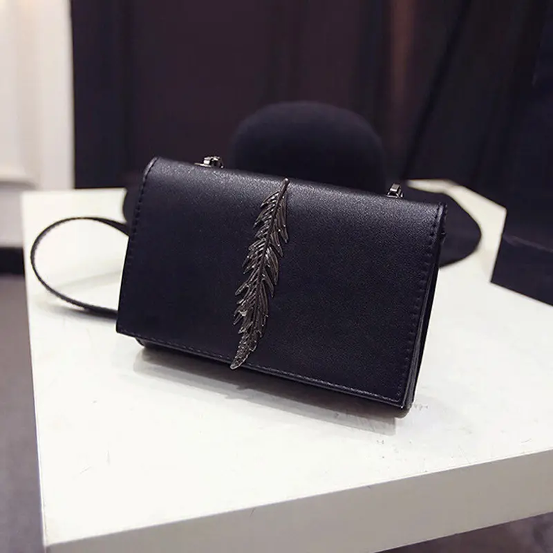 Forward Women Girl Leather Mini Small Feather Metal Chain Shoulder Bag Messenger 3