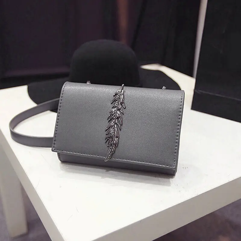 Forward Women Girl Leather Mini Small Feather Metal Chain Shoulder Bag Messenger 4