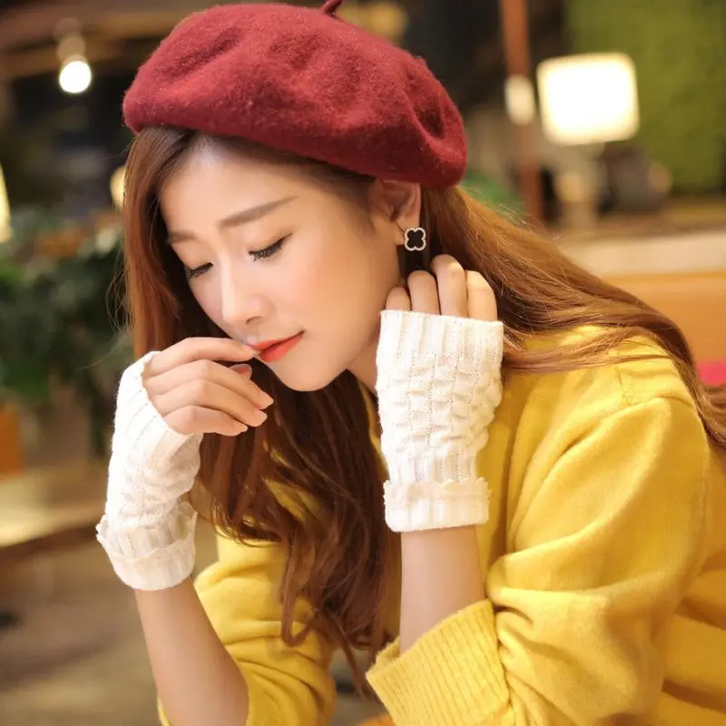 Forward Women Girls Autum Hemp Flowers Lace Fingerlessthick Warm Gloves 3