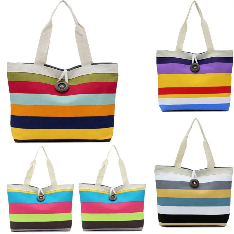 Forward Women Lady Colored Stripes Shopping Hbag Shoulder Canvas Bag Tote Purse Gift 2