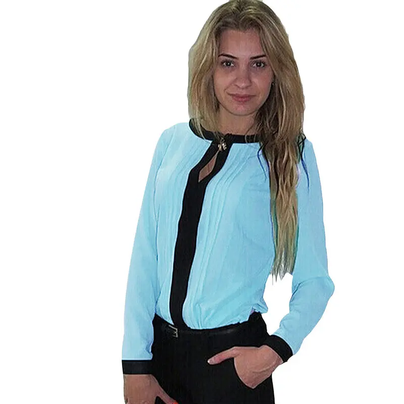 Forward Women Loose Chiffon Tops Long Sleeve Turn-Down Collar Shirt Casual Blouse Plus Size 5
