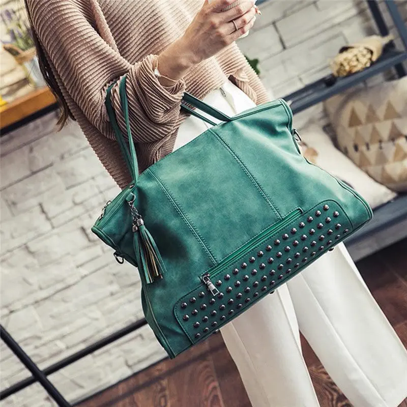 Forward Women Rivet Crossbody Tassel Bag Frosted Messenger Bag Large Capacity 2