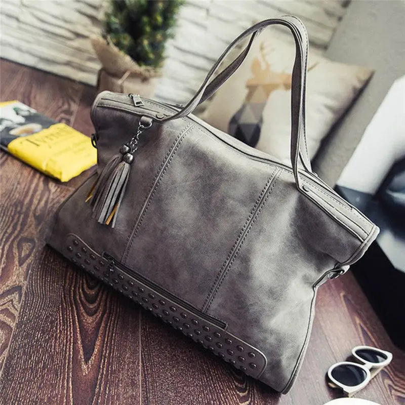 Forward Women Rivet Crossbody Tassel Bag Frosted Messenger Bag Large Capacity 3