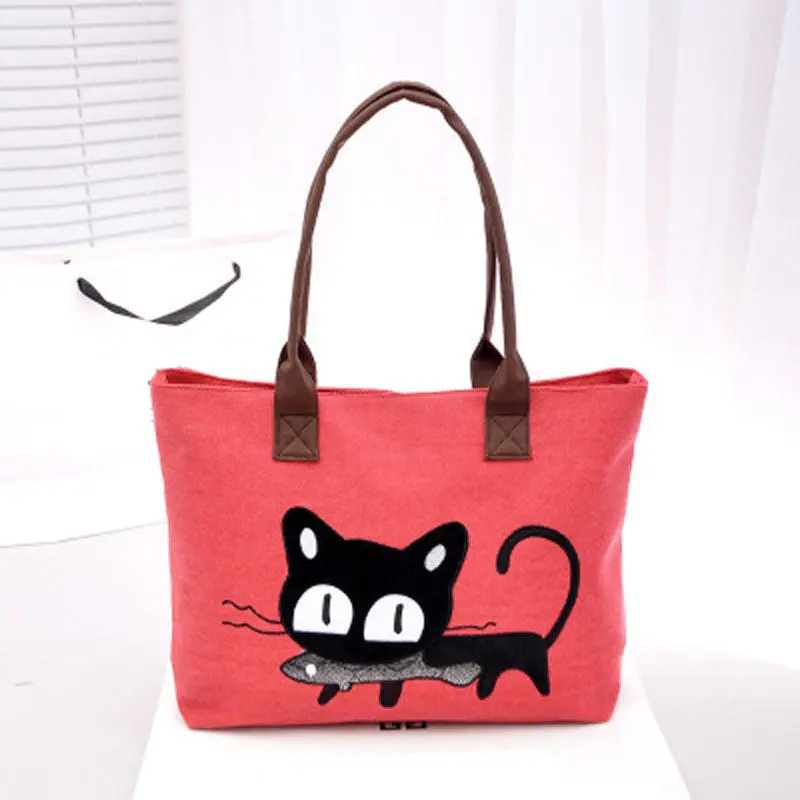 Forward Women Shoulder Bag Canvas Bags Girl Cute Cat Office Lunch Bag 1