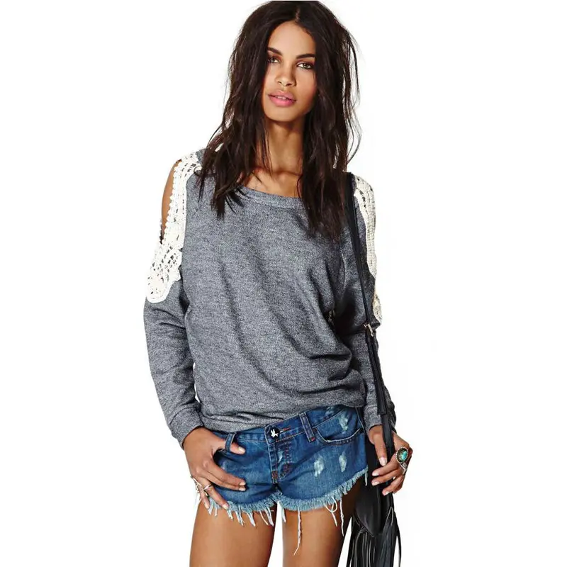 Forward Womens Sexy Lace Splice Long Sleeve Shirt Tops 1
