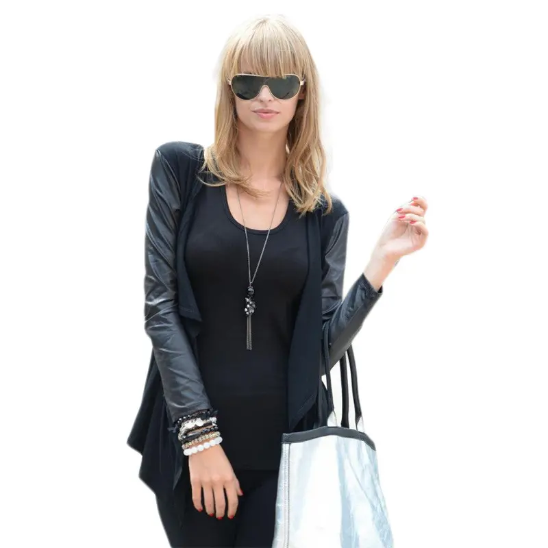 Forward Womens Splice Leather Long Sleeve Shawl Kimono Cardigan Tops Cover Up Plus Size 1
