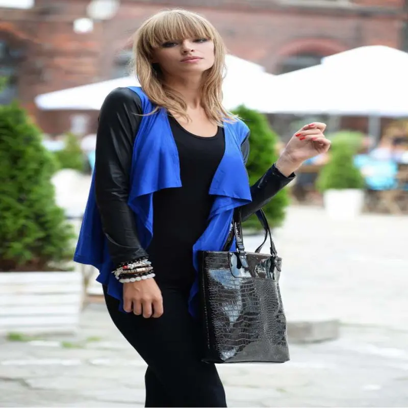 Forward Womens Splice Leather Long Sleeve Shawl Kimono Cardigan Tops Cover Up Plus Size 4