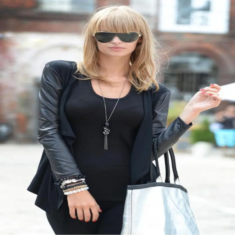 Forward Womens Splice Leather Long Sleeve Shawl Kimono Cardigan Tops Cover Up Plus Size 6