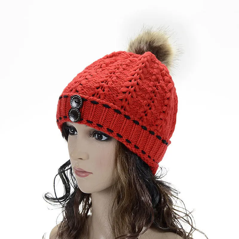 Forward Women's Wool Balls Warm Wood Buckle Knitted Wool Hat 6