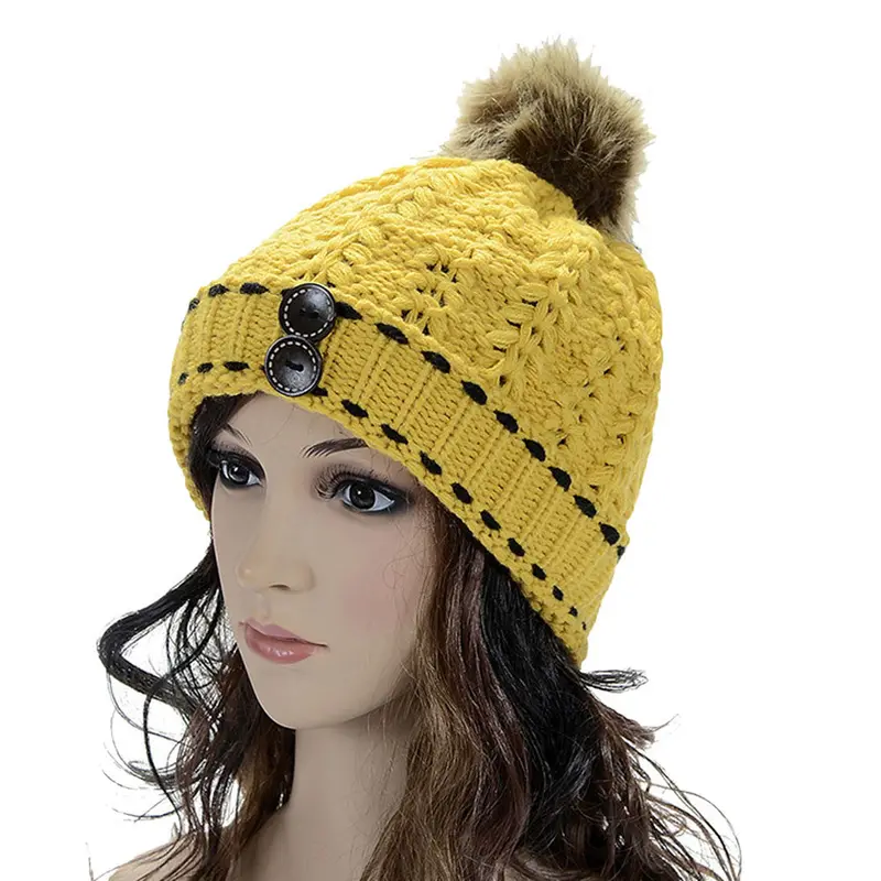 Forward Women's Wool Balls Warm Wood Buckle Knitted Wool Hat 7