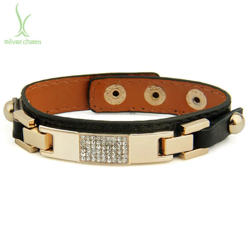 Free Fast Shipping Leather Cuff Wide Bracelet And Bangles Rope Snap For Men Fashion Man Braclets I0305 1