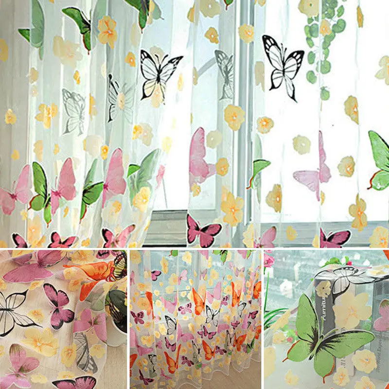 Fresh Beautiful Butterfly Print Sheer Curtain Panel Window Balcony Tulle Room Divider 74252 1