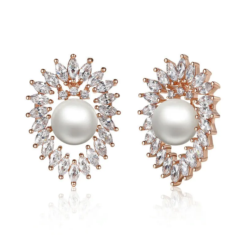 Freshwater Pearl Earrings With Crystals Stud Earrings Set Wedding Gie064 1