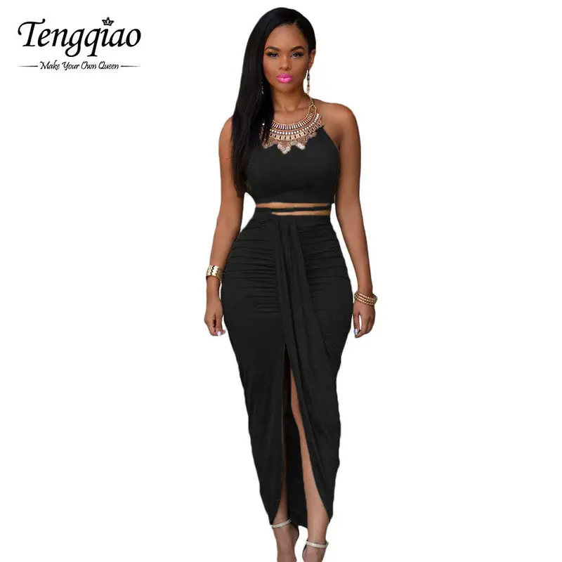 Front Split Suede 2 Piece Two Piece Outfits Sleeveless Asymmetrical Maxi Dress Long Bodycon Bandage Dress 1