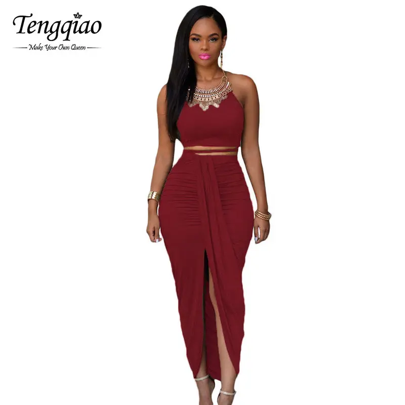 Front Split Suede 2 Piece Two Piece Outfits Sleeveless Asymmetrical Maxi Dress Long Bodycon Bandage Dress 10