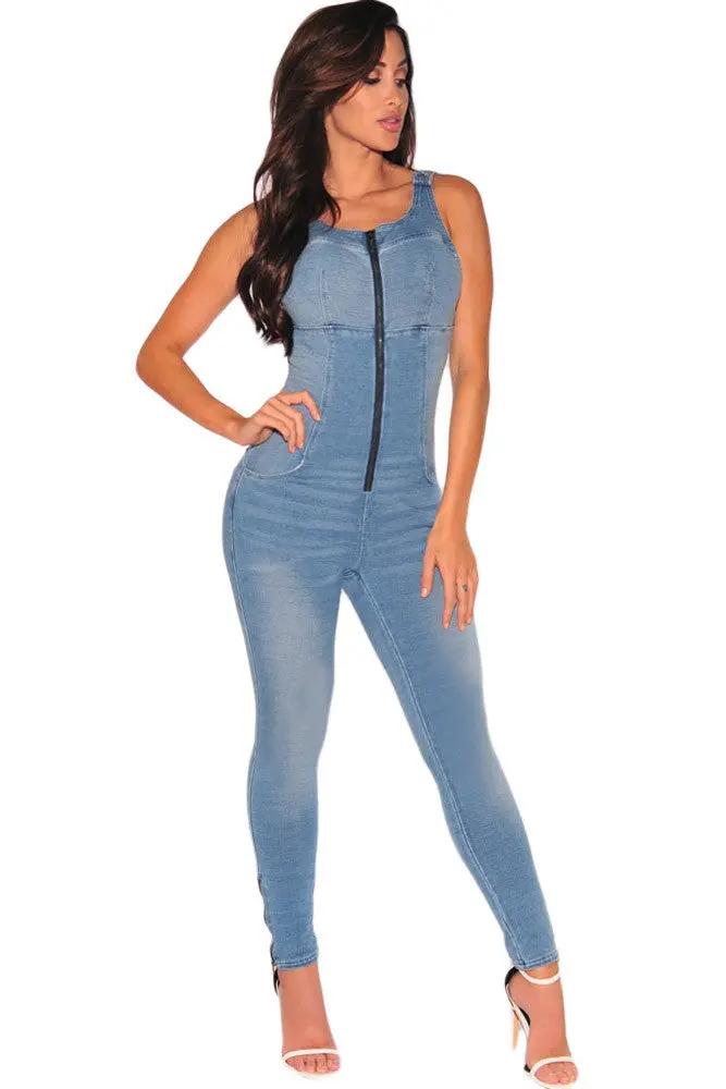 Front Zip Backless Sexy Denim Jumpsuit Skinny Pant Ladies Jumpsuit Jeans Coverall Rompers Denim Overalls 1