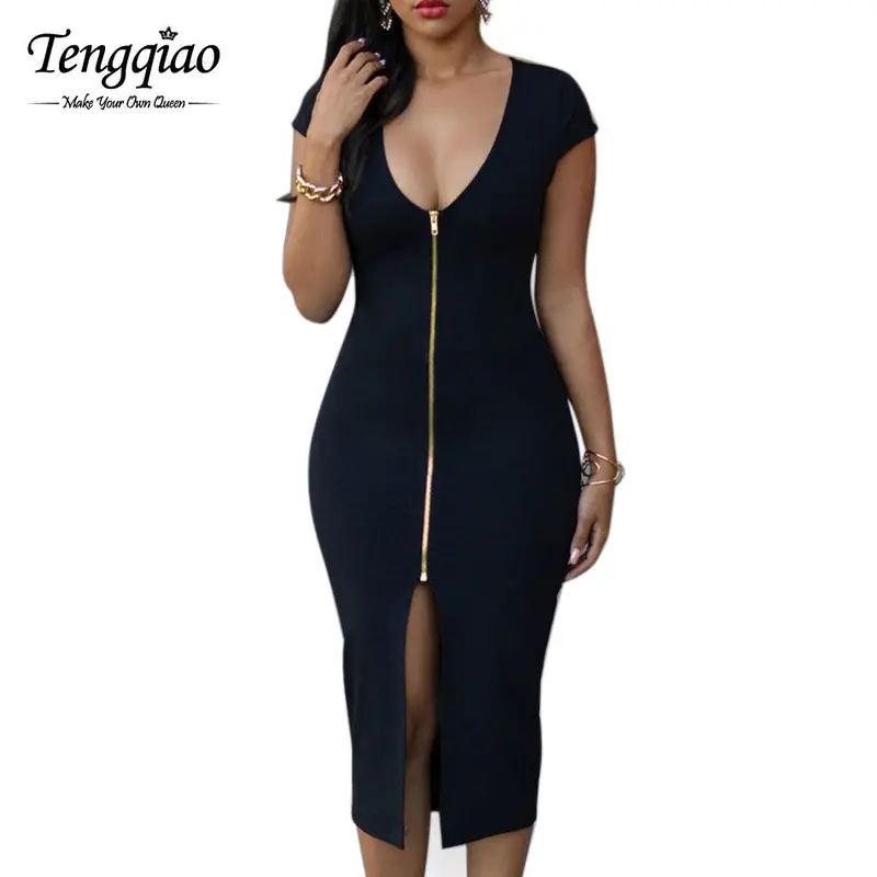 Front Zip Bodycon White Sexy Dress Asymmetrical Party Night Club Dress Deep V Neck Long Sexy Clubbing Dress 1