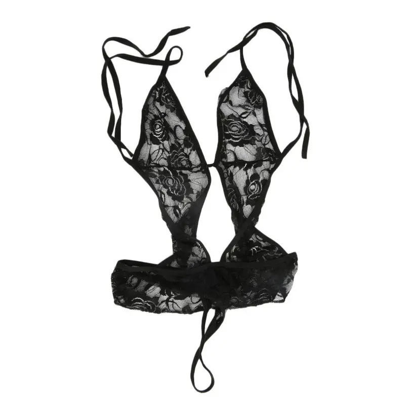 Fun Sexy Lingerie Sexy Lace Lingerie Attractive Black Lace Perspective Conjoined Long Sleeve One Piece Pajamas 1