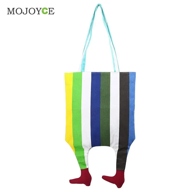 Funny Canvas Women Bag Contrast Color Stripe Shoulder Bags Handbags Women Famous Brands Bolsa Feminina Cutch Tote Bag Sac A Main 2