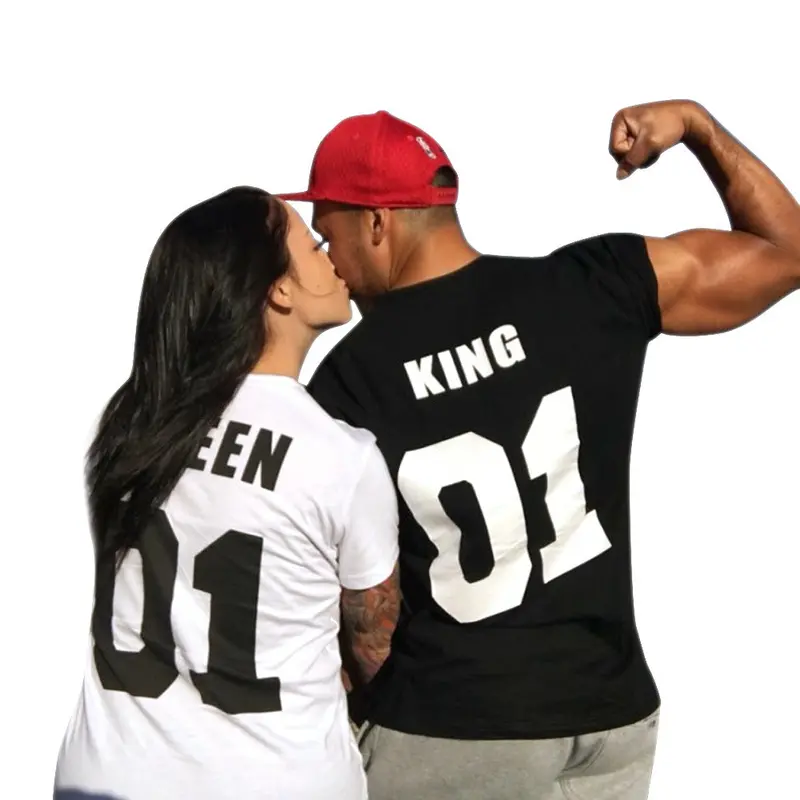 Funny Letter Print Couples Leisure Tops Sleeve O-Neck T-Shirt 3