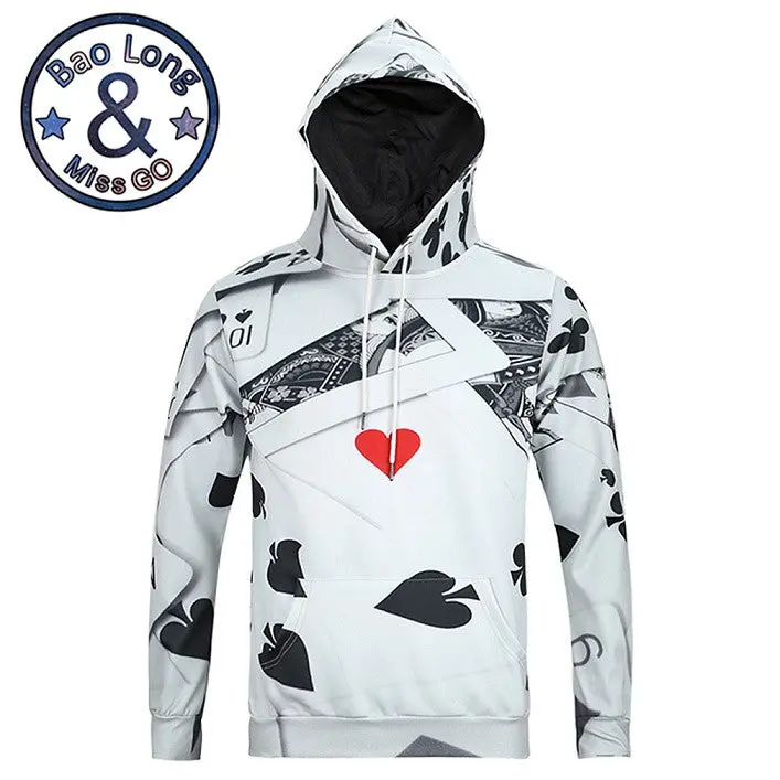 Funny Stylishlong Sleeve 3D Print Poker-Card Hoody Sweatershirts With Hat Pullover Hoodies Sweatshirts 1